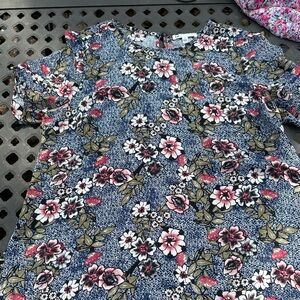 DR2 Navy Floral Print Top with Pink and Olive Accents